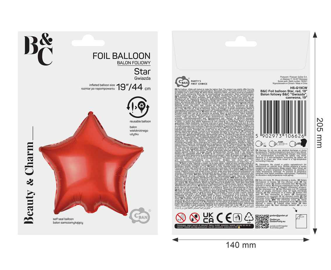 Balon foliowy Gwiazda czerwona 19" HS-G19CW GoDan